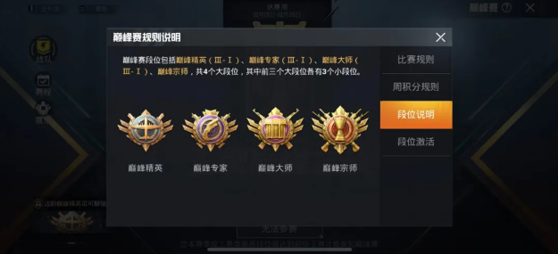 和平精英巅峰赛有什么段位